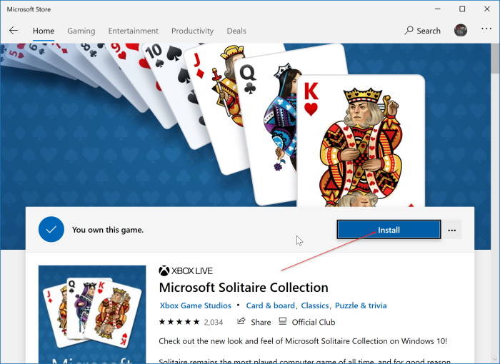 installer microsoft solitaire collection windows 10